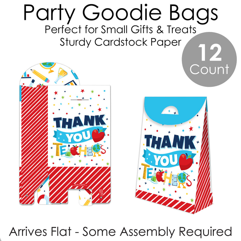 Thank You Teachers - Teacher Appreciation Gift Favor Bags - Party Goodie Boxes - Set of 12