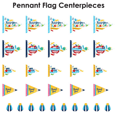 Thank You Teachers - Triangle Teacher Appreciation Photo Props - Pennant Flag Centerpieces - Set of 20