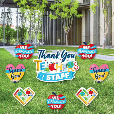 Thank You Teachers - Yard Sign and Outdoor Lawn Decorations - Teacher and Staff Appreciation Yard Signs - Set of 8