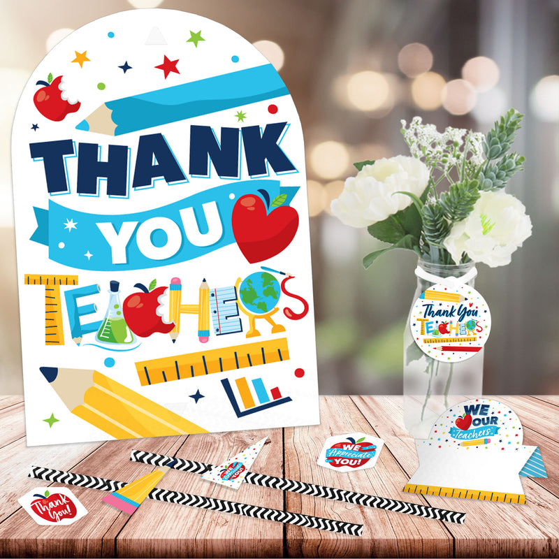 Thank You Teachers - DIY Teacher Appreciation Signs - Snack Bar Decorations Kit - 50 Pieces