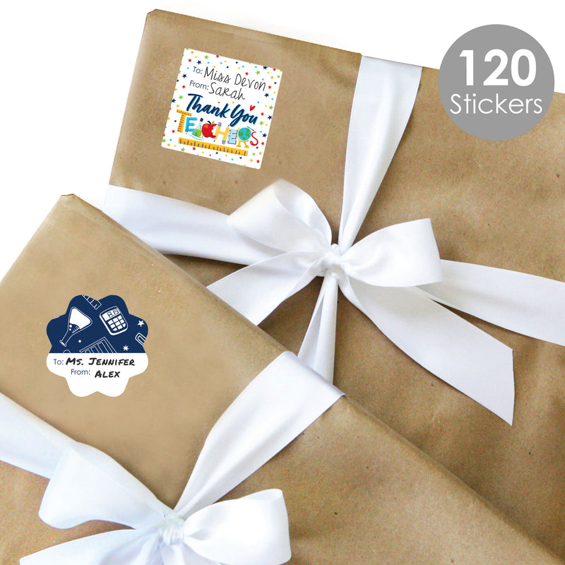 Thank You Teachers - Assorted Teacher Appreciation Gift Tag Labels - To and From Stickers - 12 Sheets - 120 Stickers