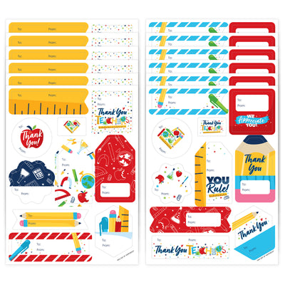 Thank You Teachers - Assorted Teacher Appreciation Gift Tag Labels - To and From Stickers - 12 Sheets - 120 Stickers