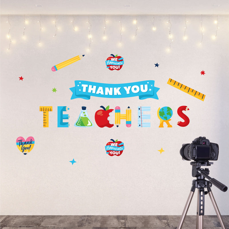 Thank You Teachers - Peel and Stick Teacher Appreciation Decoration - Wall Decals Backdrop