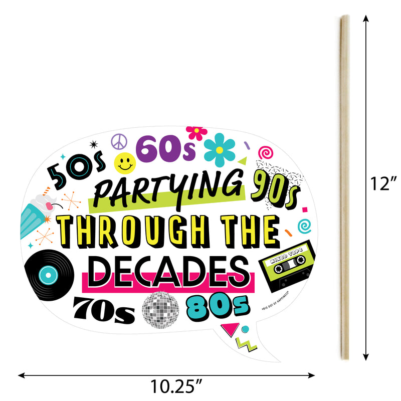 Funny Through the Decades - 50s, 60s, 70s, 80s, and 90s Party Photo Booth Props Kit - 10 Piece