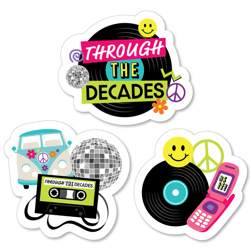 Through the Decades - DIY Shaped 50s, 60s, 70s, 80s, and 90s Party Cut-Outs - 24 Count