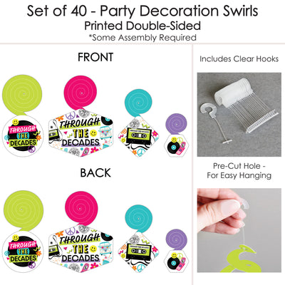 Through the Decades - 50s, 60s, 70s, 80s, and 90s Party Hanging Decor - Party Decoration Swirls - Set of 40