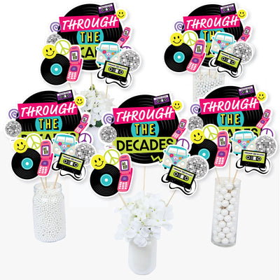 Through the Decades - 50s, 60s, 70s, 80s, and 90s Party Centerpiece Sticks - Table Toppers - Set of 15