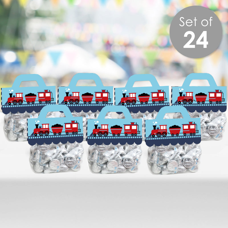 Railroad Party Crossing - DIY Steam Train Birthday Party or Baby Shower Clear Goodie Favor Bag Labels - Candy Bags with Toppers - Set of 24