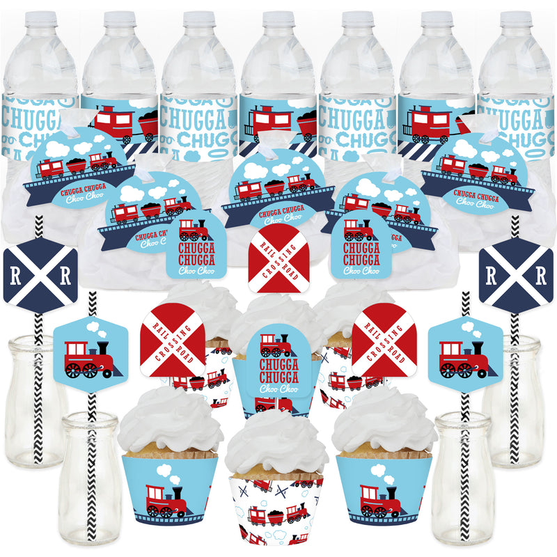 Railroad Party Crossing - Steam Train Birthday Party or Baby Shower Favors and Cupcake Kit - Fabulous Favor Party Pack - 100 Pieces