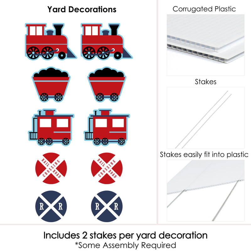 Railroad Party Crossing - Train Lawn Decorations - Outdoor Steam Train Birthday Party or Baby Shower Yard Decorations - 10 Piece