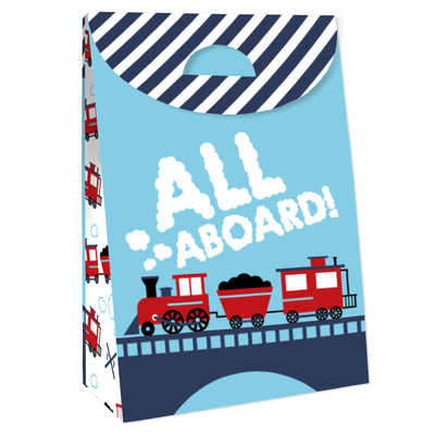 Railroad Party Crossing - Steam Train Birthday or Baby Shower Gift Favor Bags - Party Goodie Boxes - Set of 12