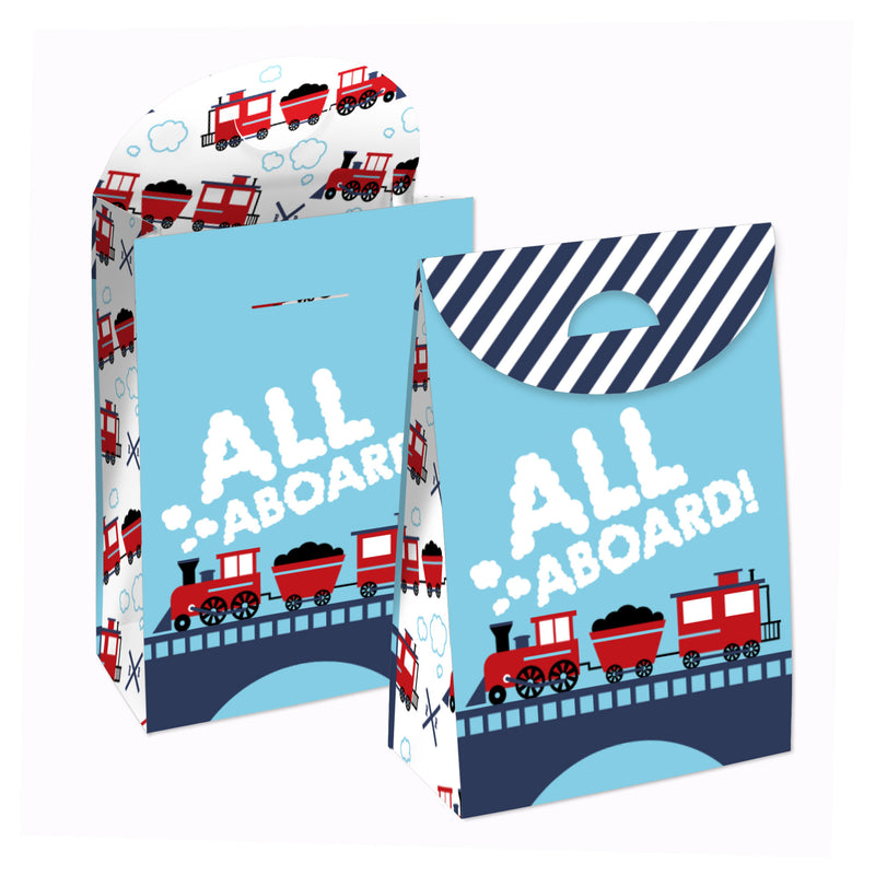 Railroad Party Crossing - Steam Train Birthday or Baby Shower Gift Favor Bags - Party Goodie Boxes - Set of 12