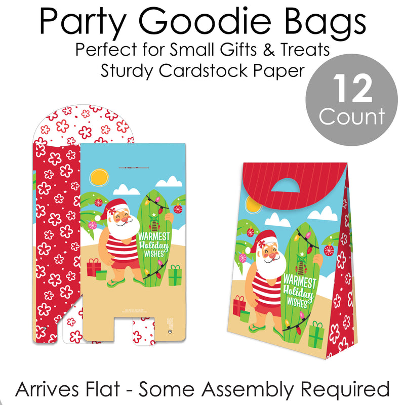 Tropical Christmas - Beach Santa Holiday Gift Favor Bags - Party Goodie Boxes - Set of 12