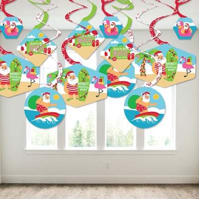 Tropical Christmas - Beach Santa Holiday Party Hanging Decor - Party Decoration Swirls - Set of 40