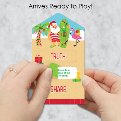 Tropical Christmas - Beach Santa Holiday Party Game Pickle Cards - Truth, Dare, Share Pull Tabs - Set of 12
