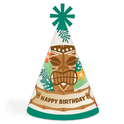 Tropical Luau - Cone Happy Birthday Party Hats for Kids and Adults - Set of 8 (Standard Size)