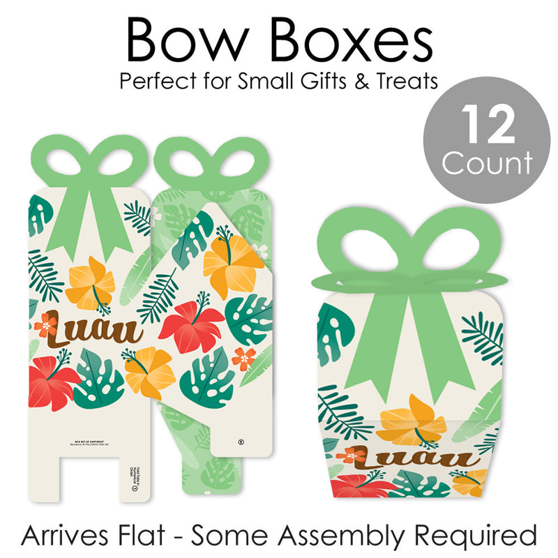 Tropical Luau - Square Favor Gift Boxes - Hawaiian Beach Party Bow Boxes - Set of 12