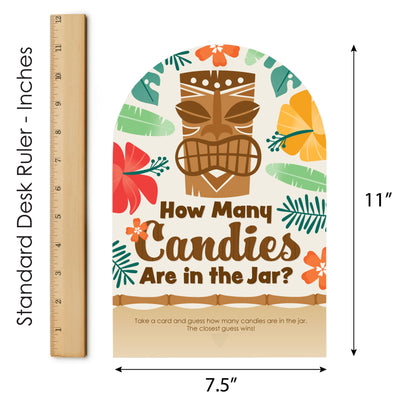 Tropical Luau - How Many Candies Hawaiian Beach Party Game - 1 Stand and 40 Cards - Candy Guessing Game