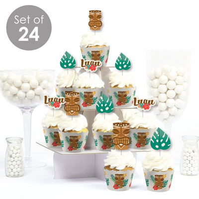 Tropical Luau - Cupcake Decoration - Hawaiian Beach Party Cupcake Wrappers and Treat Picks Kit - Set of 24
