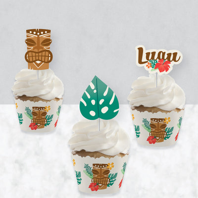Tropical Luau - Cupcake Decoration - Hawaiian Beach Party Cupcake Wrappers and Treat Picks Kit - Set of 24
