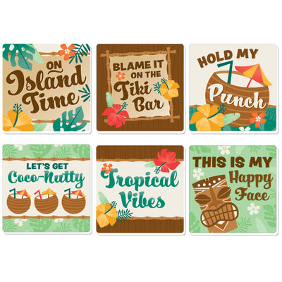 Tropical Luau - Funny Hawaiian Beach Party Decorations - Drink Coasters - Set of 6