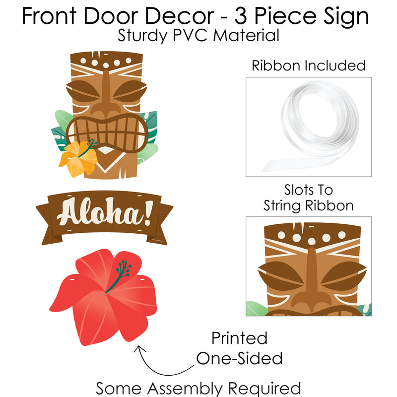Tropical Luau - Hanging Porch Hawaiian Beach Party Outdoor Decorations - Front Door Decor - 3 Piece Sign