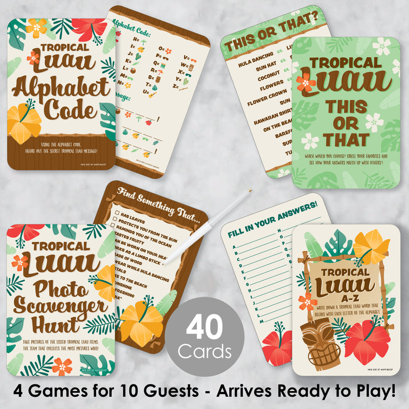 Tropical Luau - 4 Hawaiian Beach Party Games - 10 Cards Each - Gamerific Bundle