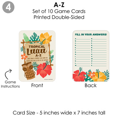 Tropical Luau - 4 Hawaiian Beach Party Games - 10 Cards Each - Gamerific Bundle