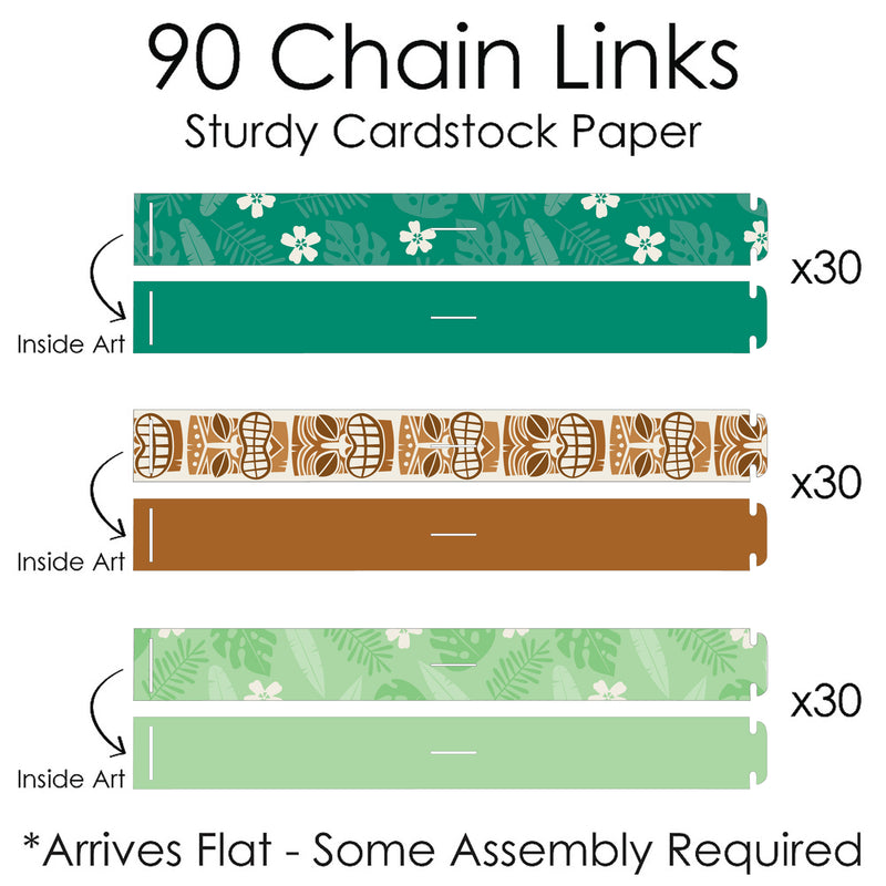 Tropical Luau - 90 Chain Links and 30 Paper Tassels Decoration Kit - Hawaiian Beach Party Paper Chains Garland - 21 feet