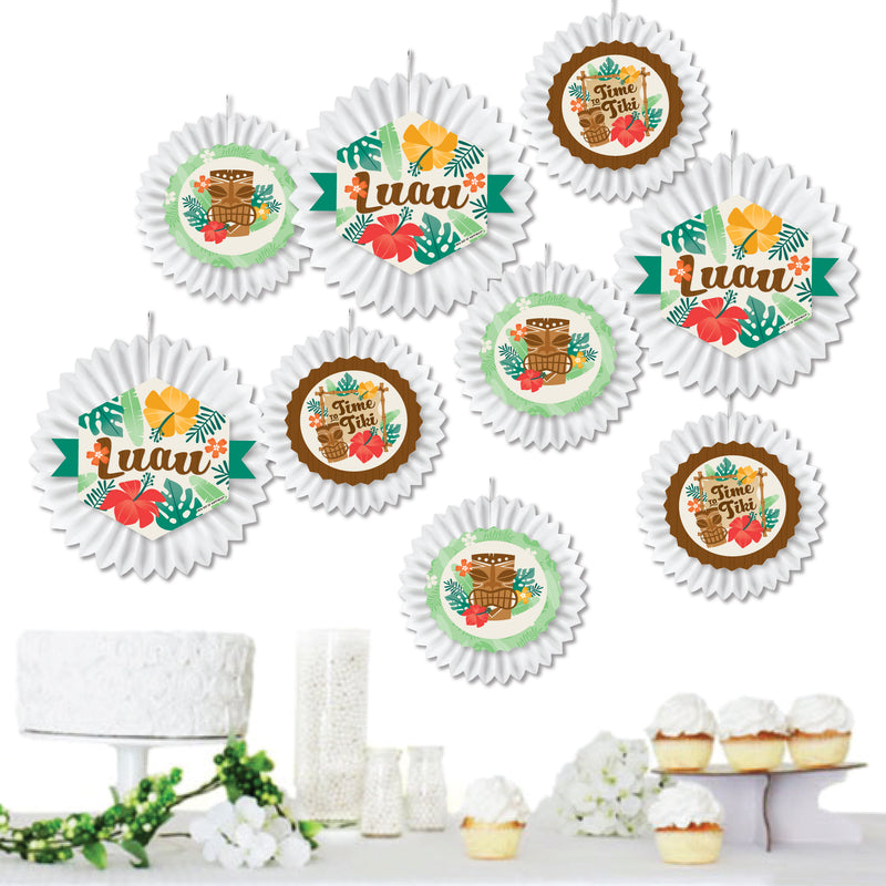 Tropical Luau - Hanging Hawaiian Beach Party Tissue Decoration Kit - Paper Fans - Set of 9
