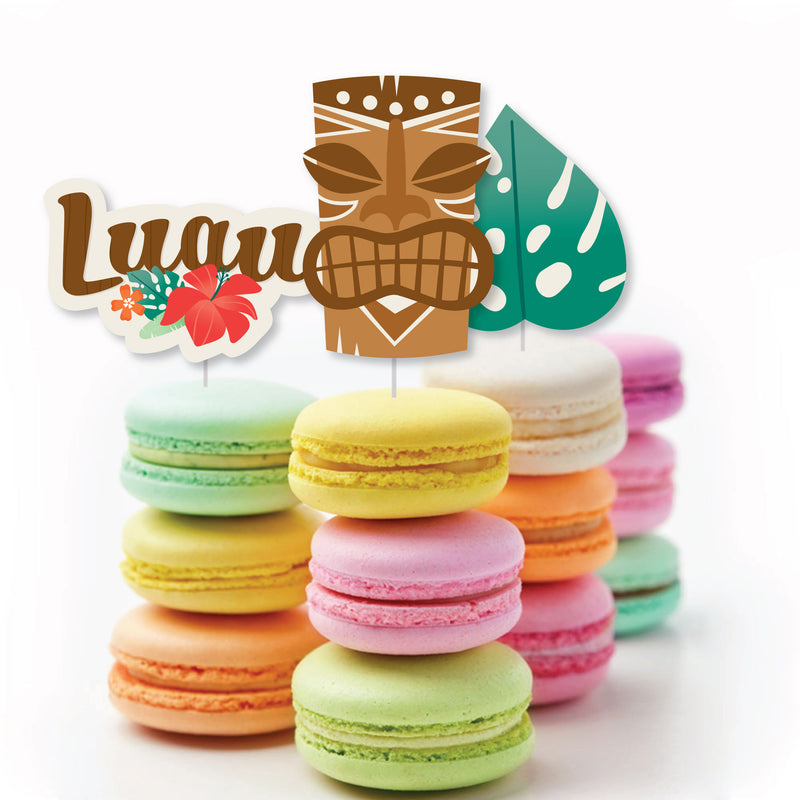 Tropical Luau - Dessert Cupcake Toppers - Hawaiian Beach Party Clear Treat Picks - Set of 24