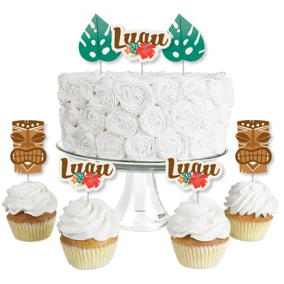 Tropical Luau - Dessert Cupcake Toppers - Hawaiian Beach Party Clear Treat Picks - Set of 24
