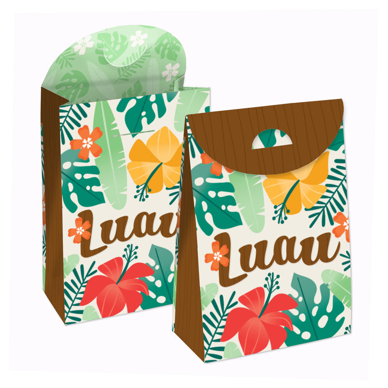 Tropical Luau - Hawaiian Beach Gift Favor Bags - Party Goodie Boxes - Set of 12