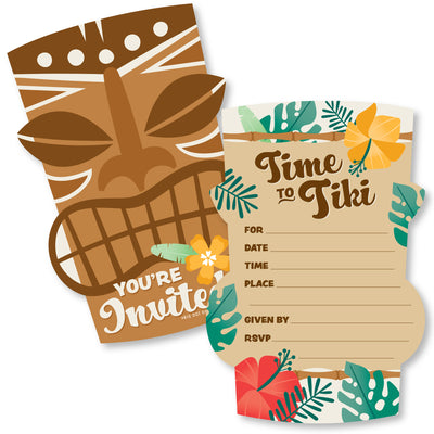 Tropical Luau - Shaped Fill-In Invitations - Hawaiian Beach Party Invitation Cards with Envelopes - Set of 12