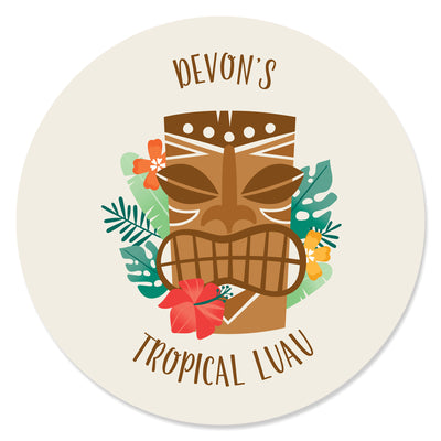 Personalized Tropical Luau - Custom Hawaiian Beach Party Favor Circle Sticker Labels - Custom Text - 24 Count