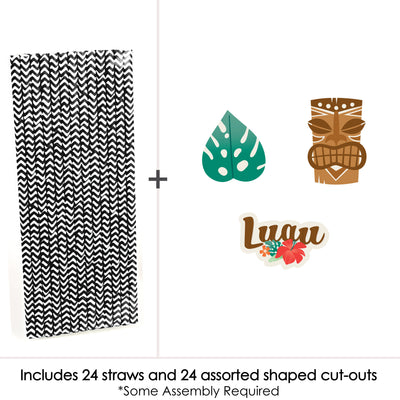 Tropical Luau - Paper Straw Decor - Hawaiian Beach Party Striped Decorative Straws - Set of 24