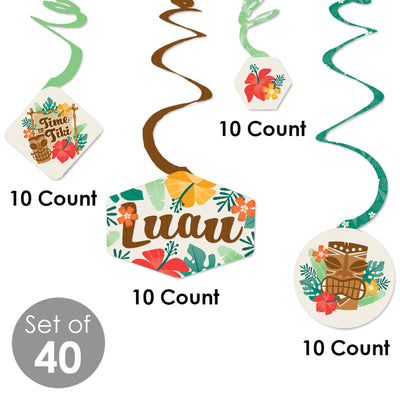 Tropical Luau - Hawaiian Beach Party Hanging Decor - Party Decoration Swirls - Set of 40