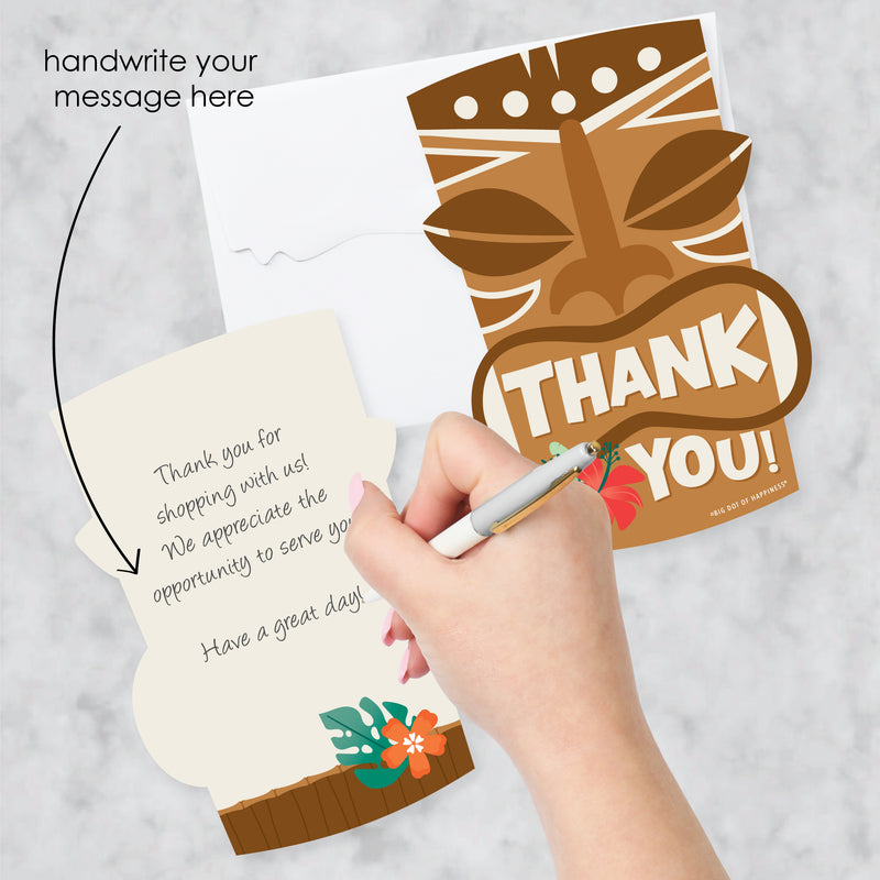 Tropical Luau - Shaped Thank You Cards - Hawaiian Beach Party Thank You Note Cards with Envelopes - Set of 12
