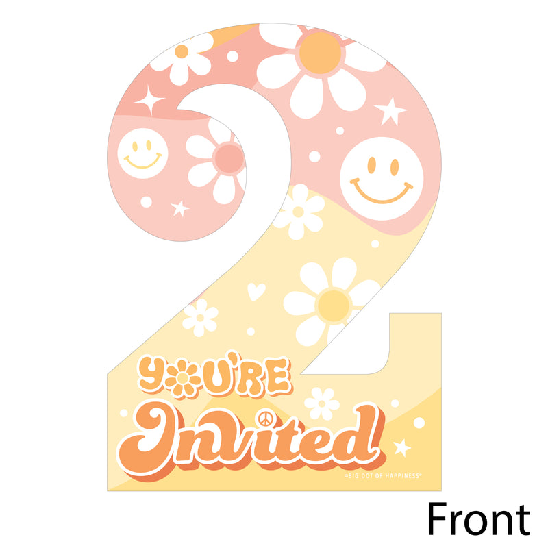 Two Groovy - Shaped Fill-In Invitations - Boho Hippie Second Birthday Party Invitation Cards with Envelopes - Set of 12