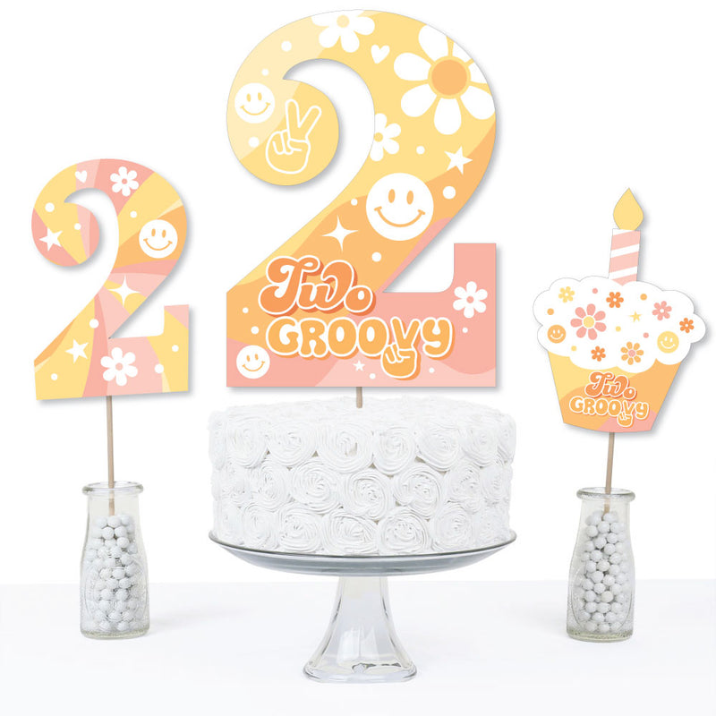 Two Groovy - Boho Hippie Second Birthday Party Centerpiece Sticks - Table Toppers - Set of 15