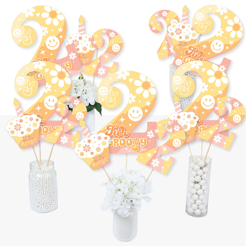 Two Groovy - Boho Hippie Second Birthday Party Centerpiece Sticks - Table Toppers - Set of 15