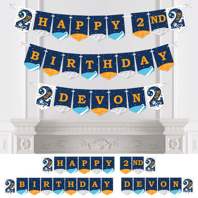 Personalized 2nd Birthday Two the Moon - Custom Outer Space Second Birthday Party Bunting Banner and Decorations - Happy 2nd Birthday Custom Name Banner