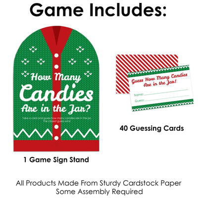 Ugly Sweater - How Many Candies Holiday and Christmas Party Game - 1 Stand and 40 Cards - Candy Guessing Game