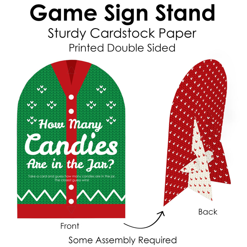Ugly Sweater - How Many Candies Holiday and Christmas Party Game - 1 Stand and 40 Cards - Candy Guessing Game