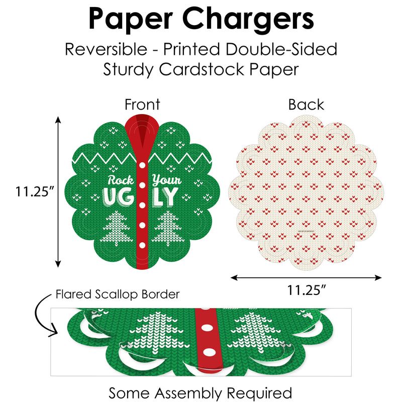 Ugly Sweater - Holiday and Christmas Party Paper Charger and Table Decorations - Chargerific Kit - Place Setting for 8