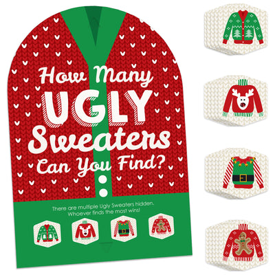 Ugly Sweater - Holiday and Christmas Party Scavenger Hunt - 1 Stand and 48 Game Pieces - Hide and Find Game
