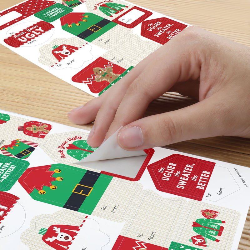 Ugly Sweater - Assorted Holiday and Christmas Party Gift Tag Labels - To and From Stickers - 12 Sheets - 120 Stickers