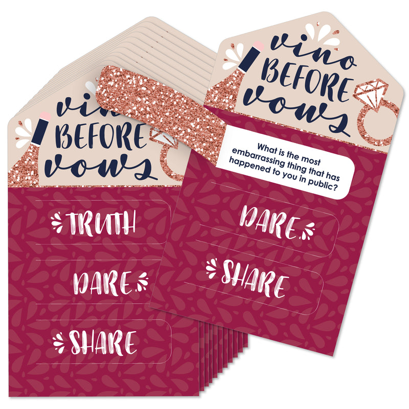Vino Before Vows - Winery Bridal Shower or Bachelorette Party Game Pickle Cards - Truth, Dare, Share Pull Tabs - Set of 12
