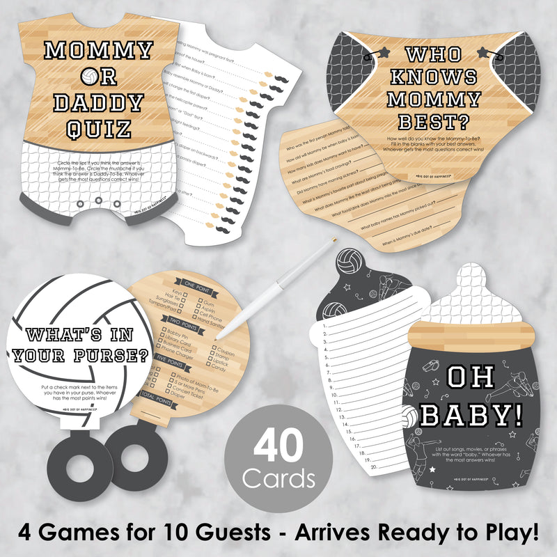 Bump, Set, Spike - Volleyball - 4 Baby Shower Games - 10 Cards Each - Gamerific Bundle