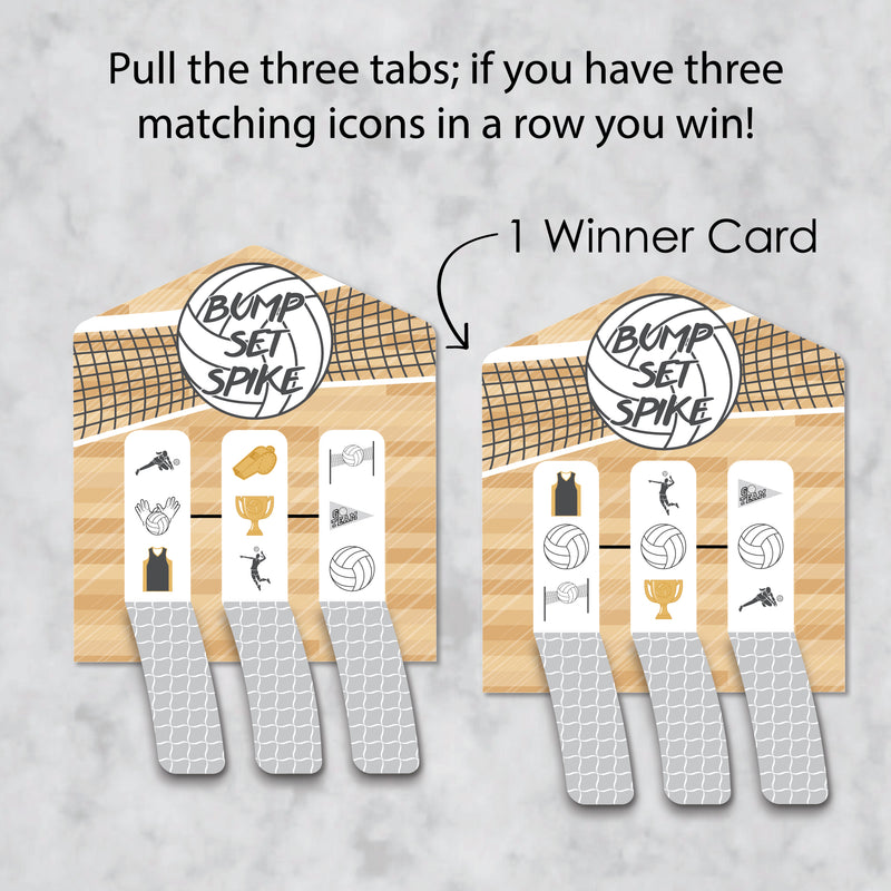 Bump, Set, Spike - Volleyball - Baby Shower or Birthday Party Game Pickle Cards - Pull Tabs 3-in-a-Row - Set of 12